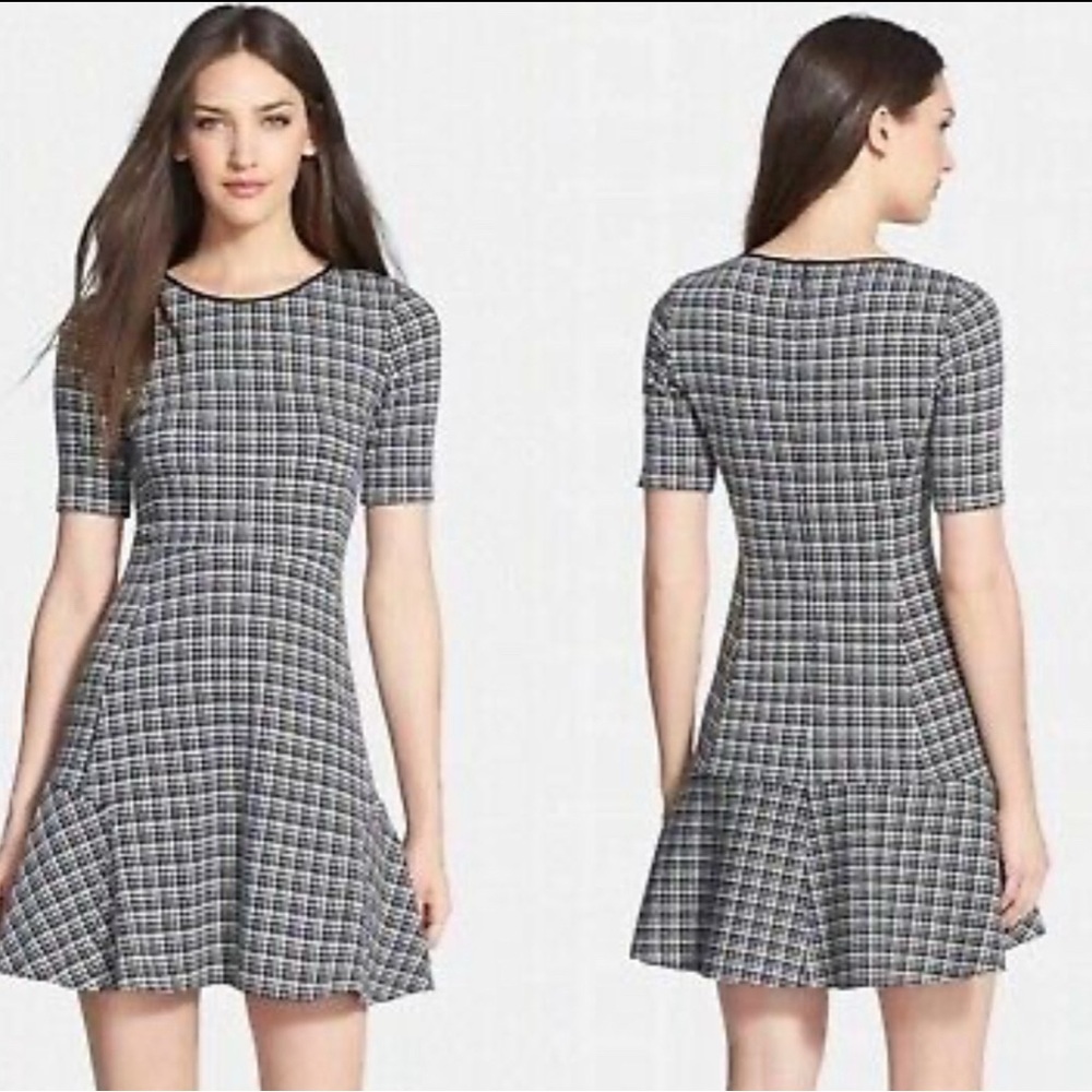 THEORY Nikay Plaid Houndstooth Knit Work Dress Office Flounce Hem 10 $325